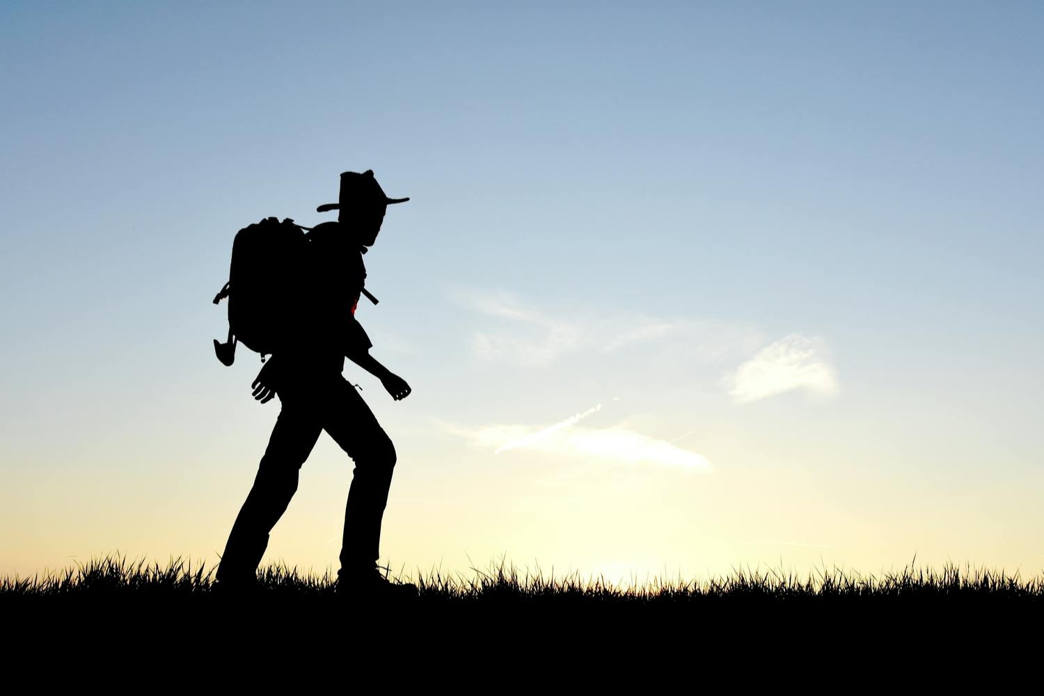 Man silhuett horisont solnedgång